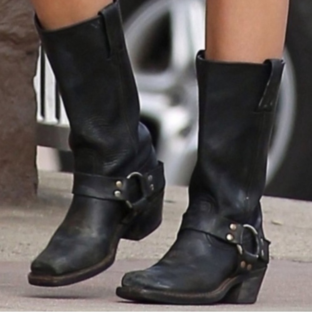 Frye Leather 12R Harness Moto Black Boots Size 8.5